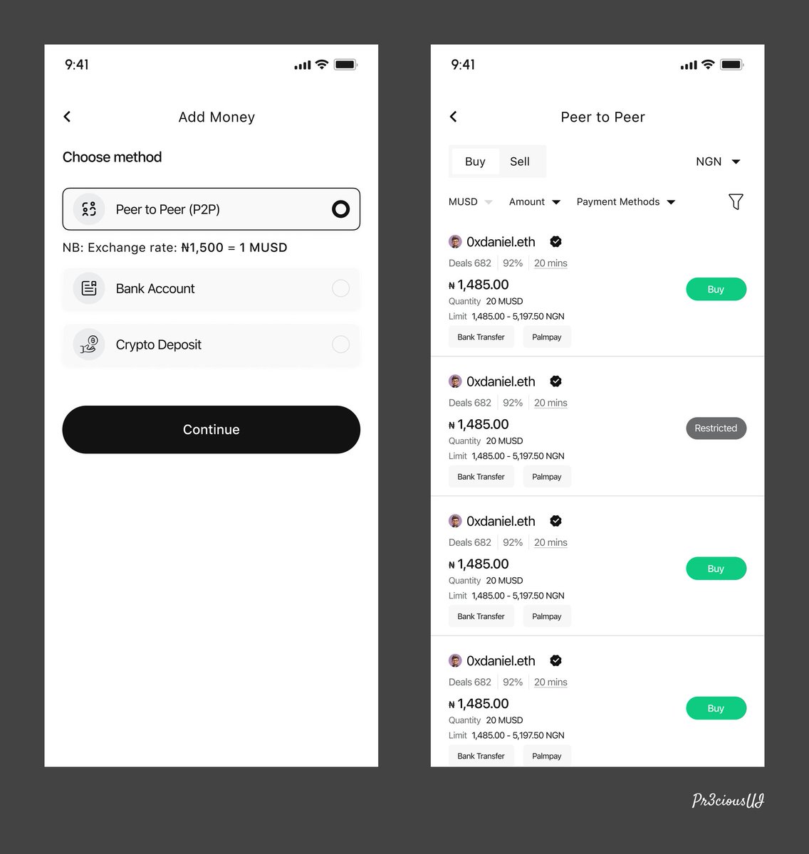 Pr3ciousUI's tweet image. WIP 🚧
Add money via P2P

#design
#fintech
#web3