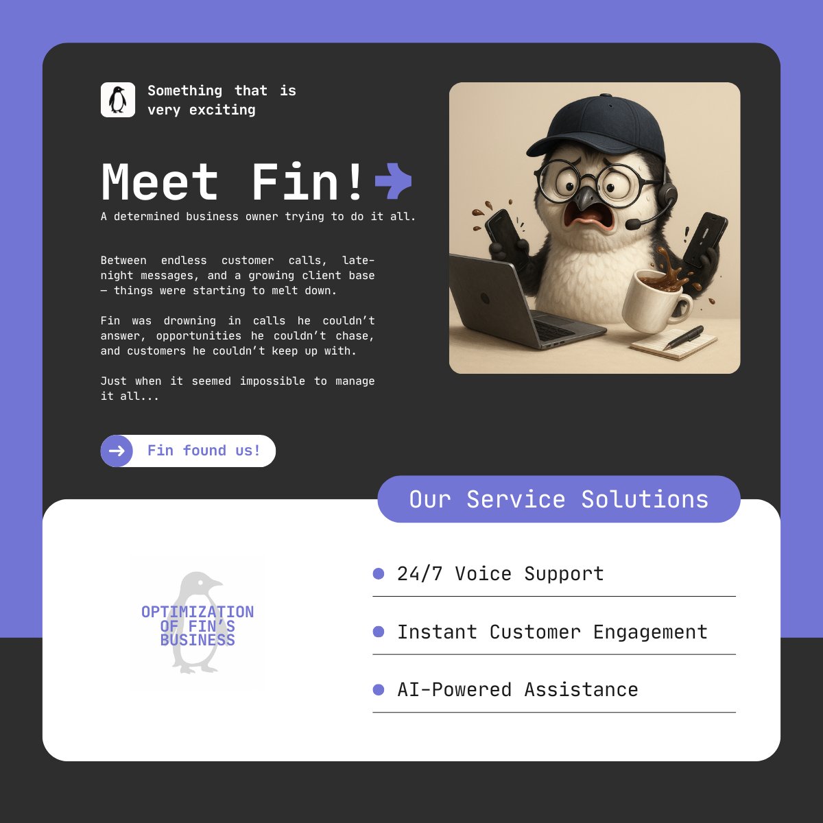 DevEntities's tweet image. Meet Fin — the face of every overwhelmed business owner trying to do it all.

#somethingforeveryone #MeetFin #DevEntities #productteaser #startuplaunch
