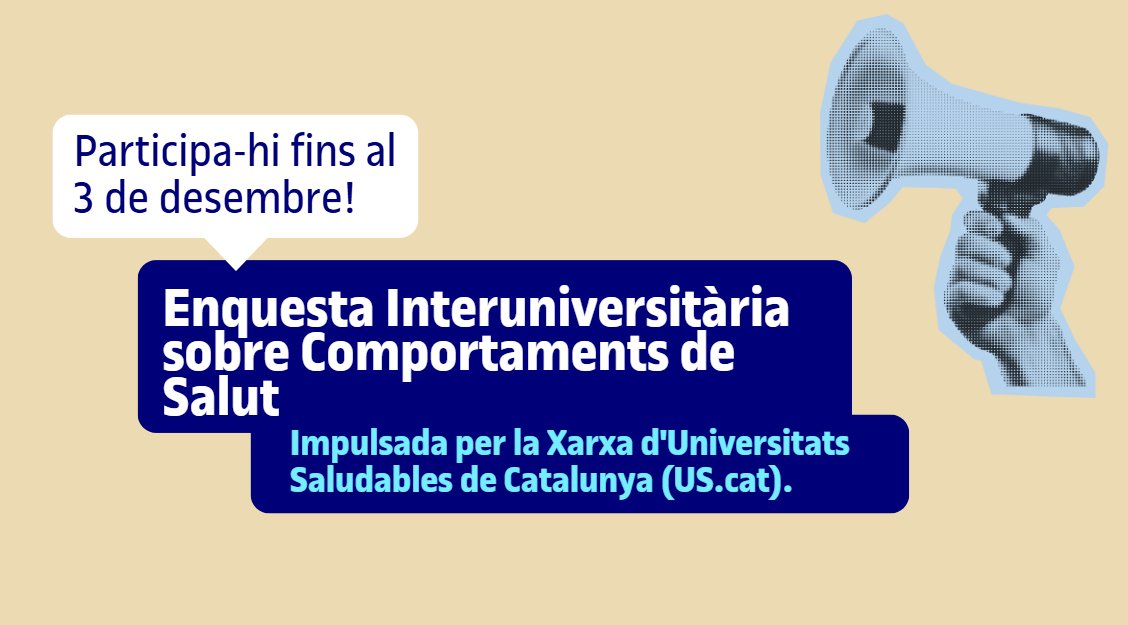 📢Estudies a la <a href="/UOCuniversitat/">UOCuniversitat</a>? Participa en l'Enquesta Interuniversitària sobre Comportaments de Salut!

➡️Impulsada per la Xarxa d'Universitats Saludables de Catalunya (#XarxaUScat).

🗓️Data límit: 3 de desembre

🔗campus.uoc.edu/estudiant/mes-…