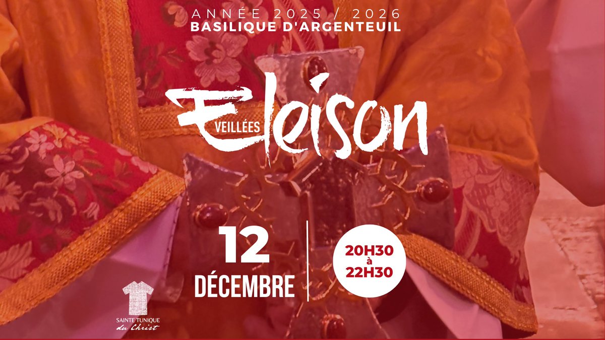 [SAVE THE DATE]

🙏 Nous vous donnons RDV dans 1 mois, le 12 décembre prochain à Argenteuil pour la #VeilléeEleison ! #SainteTunique ✝🔥

#Argenteuil #Jésus #christ
