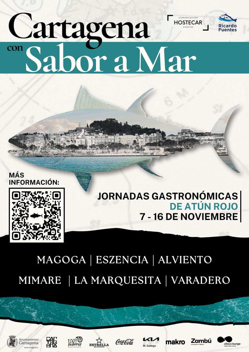 🐟 Cartagena Sabor a Mar 🐟hasta el 16 de noviembre, seis restaurantes de Cartagena :Alviento, Varadero, La Marquesita, Eszencia, Mi Mare y Magoga, celebran las Jornadas del Atún Rojo.
Saborea el Mediterráneo.

👉 Menús en linktr.ee/HOSTECAR