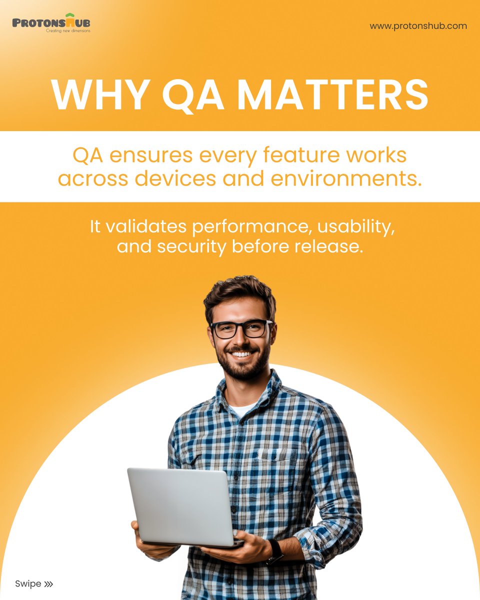 protonshub's tweet image. Because a great product isn’t defined by its features, but by how reliably it works. 💡⚙️✨

#QualityAssurance #SoftwareTesting #QATesting #ProductQuality #BugFree #Protonshub #AppDevelopment #TechInsights #SoftwareDevelopment #AutomationTesting #DevLife #TechEducation