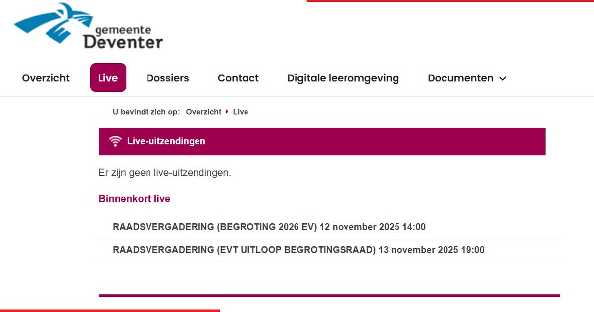 Vandaag 12-11-25 vanaf 14:00uur wordt de laatste begroting van deze raadsperiode behandeld in de gemeenteraad.

De vergadering is live te volgen via👇
deventer.raadsinformatie.nl/live
