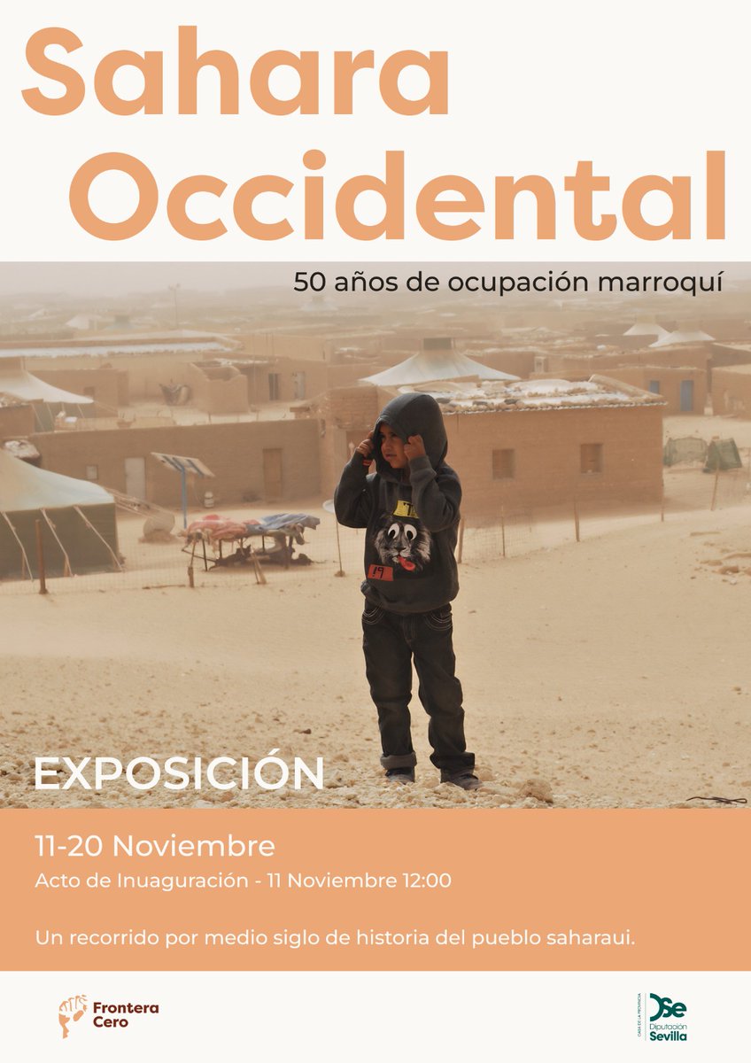 📣 Ya se puede visitar la exposición 'Sáhara Occidental. 50 años de ocupación marroquí' 🇪🇭.

Un recorrido, de la mano de <a href="/CeroFrontera/">FRONTERA CERO</a>, por la historia y la resistencia del pueblo saharaui

🗓️ La muestra permanecerá en la Casa de la Provincia (Plaza del Triunfo) hasta el 20N.