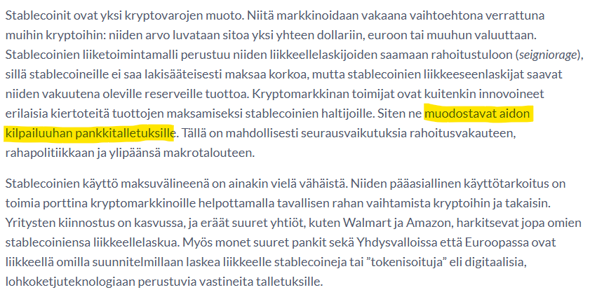 Miksi Euroopan keskuspankkiirit pelkäävät vakaavaluuttoja?

Selitys on yksinkertainen: Eurooppa on pelannut korttinsa huonosti, haluaa digieuroketta (jota tavalliset ihmiset eivät halua) ja status quo pitää turvata.

Keskuspankkiiri pelkää lisäksi liikepankkien tavoin kilpailua