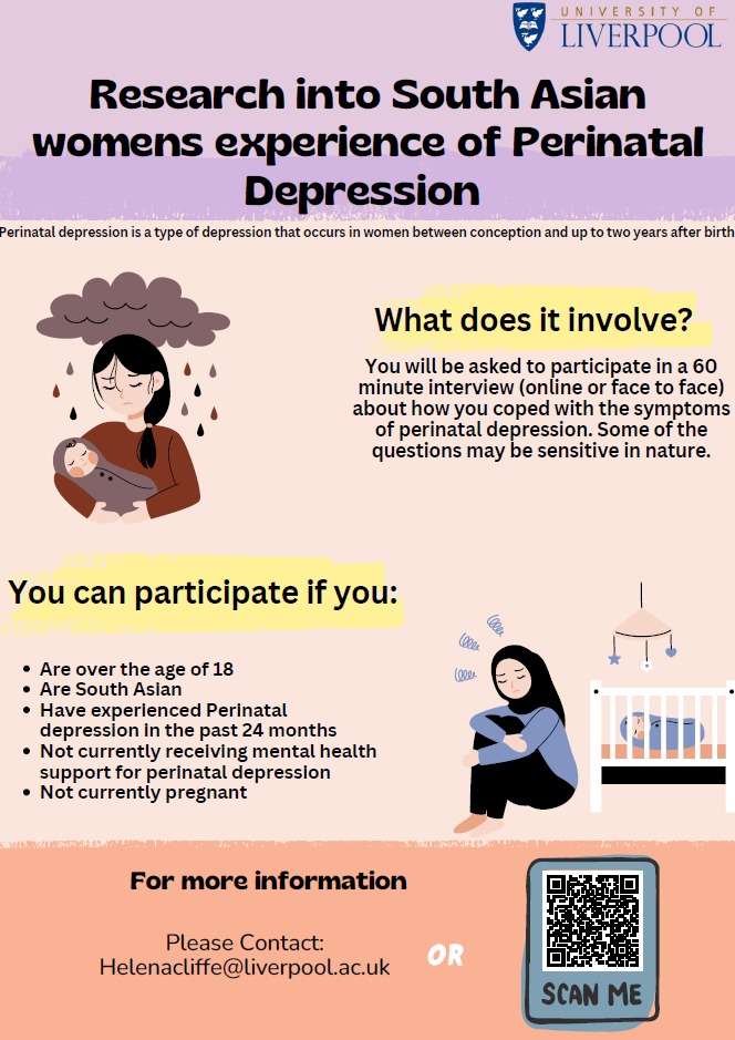 💜 Calling South Asian mums!
<a href="/LivUni/">University of Liverpool</a> is conducting research on #PerinatalDepression to help shape better mental health support.
Ethnic Health Forum proudly supports student-led research in UK universities.

🔗 Join here: livpsych.eu.qualtrics.com/jfe/form/SV_42…

#MaternalMentalHealth #Manchester