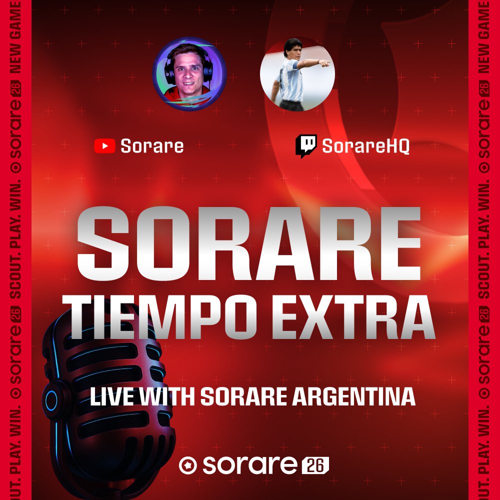 WillyAlbaOK's tweet image. ¡Hoy! @SorareArg como invitado en Sorare Tiempo Extra 🔥🔥

¿Qué está jugando actualmente?, opiniones sobre varios temas de actualidad de Sorare, Mundial 2026.
Y sí... también hablaremos del Superclásico del domingo pasado 🙄

Además tengo para craftear lo que no pude ayer! 🙌…