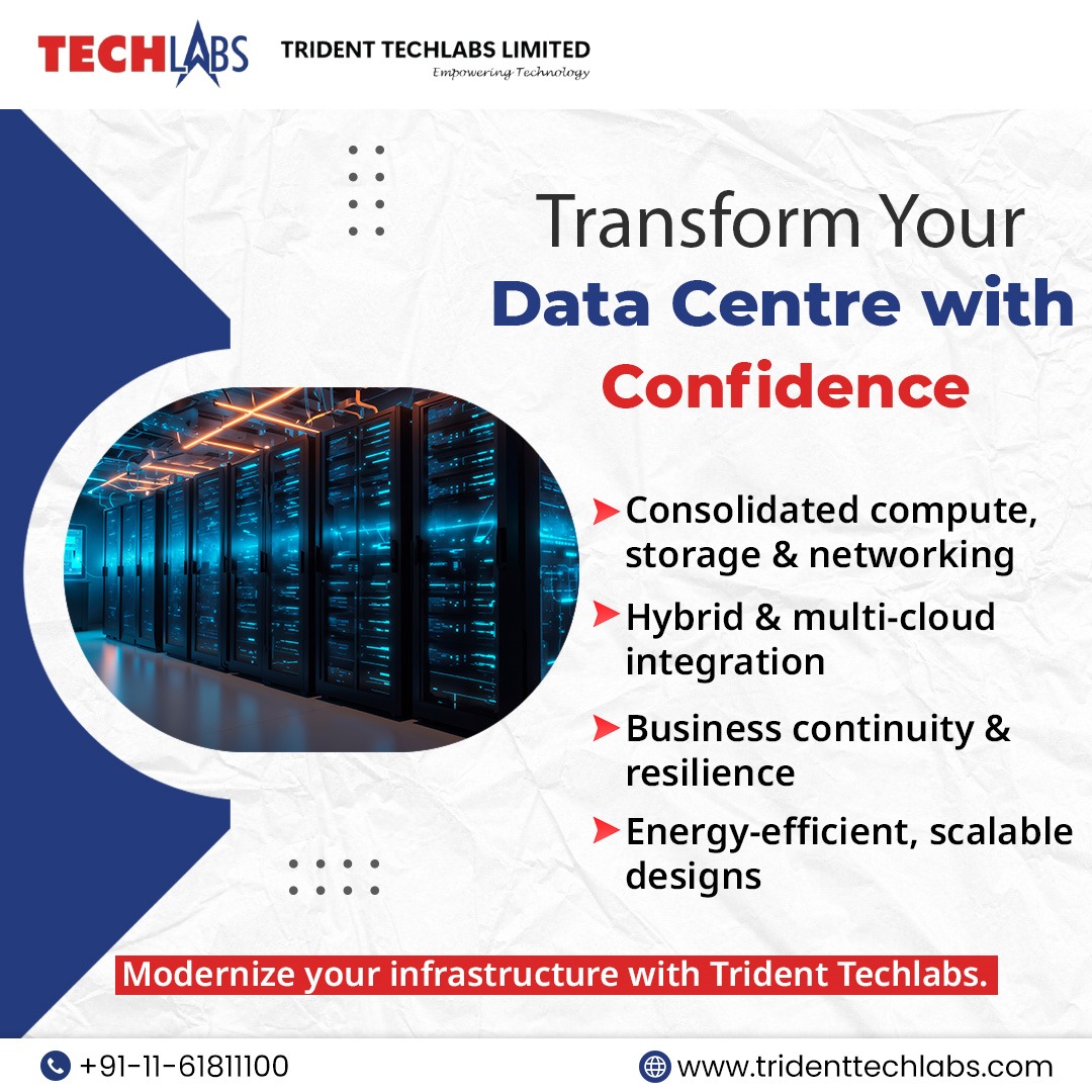 TechlabsTrident's tweet photo. 🏢 Data centres must be agile, resilient &amp; cost-efficient.

Trident Techlabs delivers end-to-end transformation with vendor-agnostic expertise &amp; top OEM tech.

✅ Optimized footprint
✅ Hybrid/multi-cloud integration
✅ Energy-efficient design

#DataCentre #TridentTechlabs https://t.co/KVp6NFd2jU
