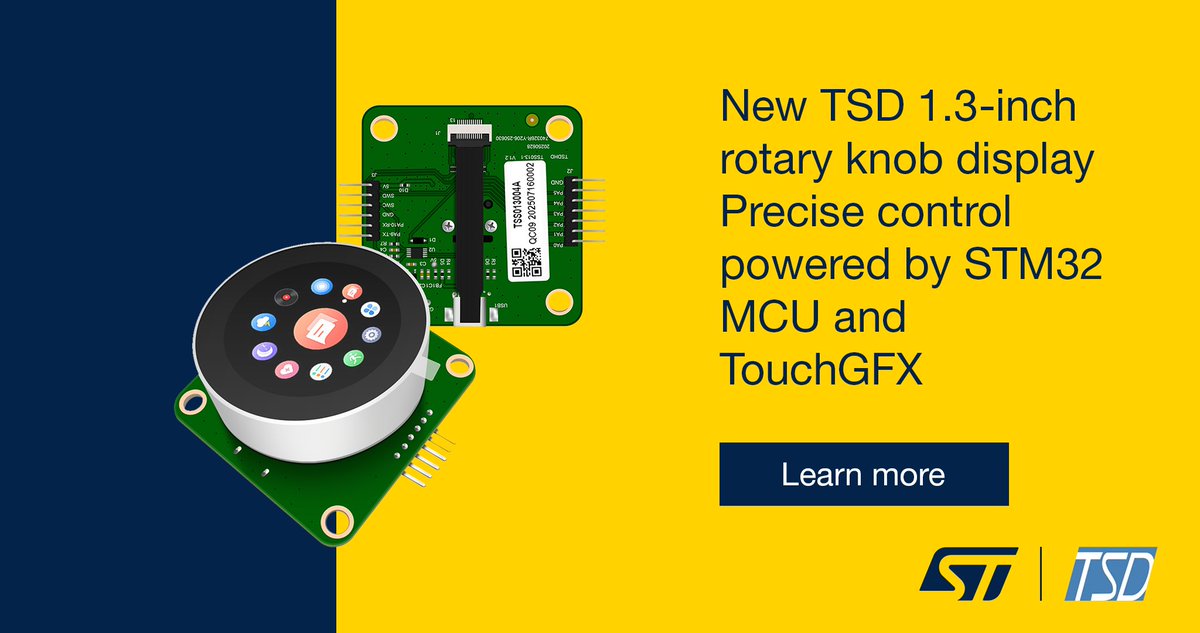 ST_World's tweet image. Discover ST&apos;s Partner TSD 1.3&quot; Circular Smart Display Module with rotary knob, powered by #STM32
Learn more➡️ spkl.io/6012AbEUY