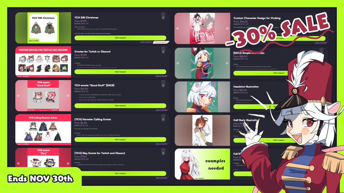 SamiiSqueak's tweet image. ❗️30% SALES TILL END OF NOVEMBER 📣

All my current open VGEN services are 30% OFF!!! 
If you ever wanted to get art from me - now is the chance!
#VGen #VGenComms 
🔗Link in bio