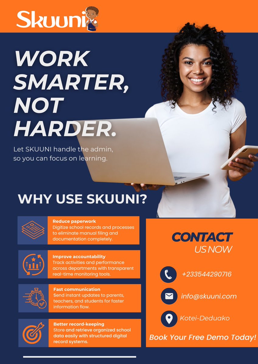 skuunisms's tweet image. Simplify school management with SKUUNI 💻
📘 Go digital. 📊 Stay organized. 💬 Communicate faster.
Work smarter, not harder.
👉 Book your free demo today!
#SKUUNI #SmartSchools #EduTech #DigitalLearning