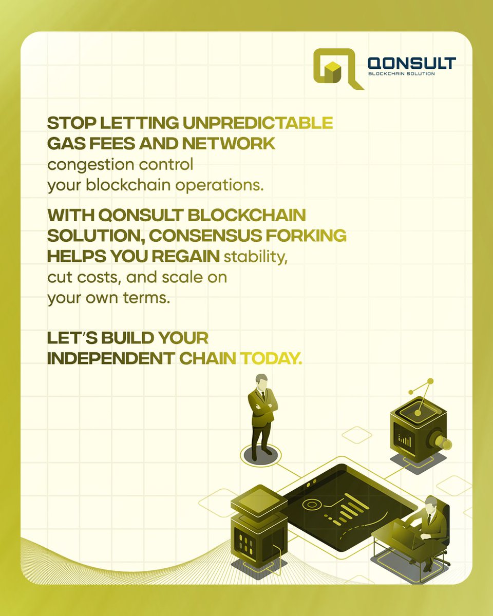 Unpredictable gas fees shouldn’t decide your growth. 

At #QonsultBlockchainSolution, we help you take control of your operations with Consensus Forking, giving your business the independence, scalability, and stability it deserves. 

Contact us today.

#blockchain #cryptotech