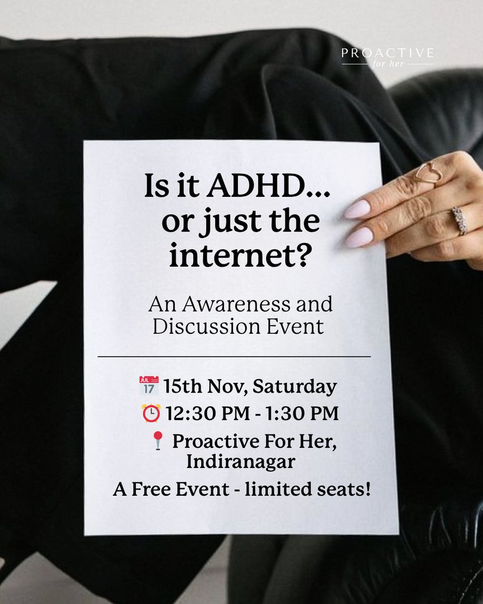 Team_Proactive's tweet image. Sign up in the link in bio!! Join us this Saturday for a FREE event at Proactive, Indiranagar. 
#adhd #adhdawareness #mentalhealth #event