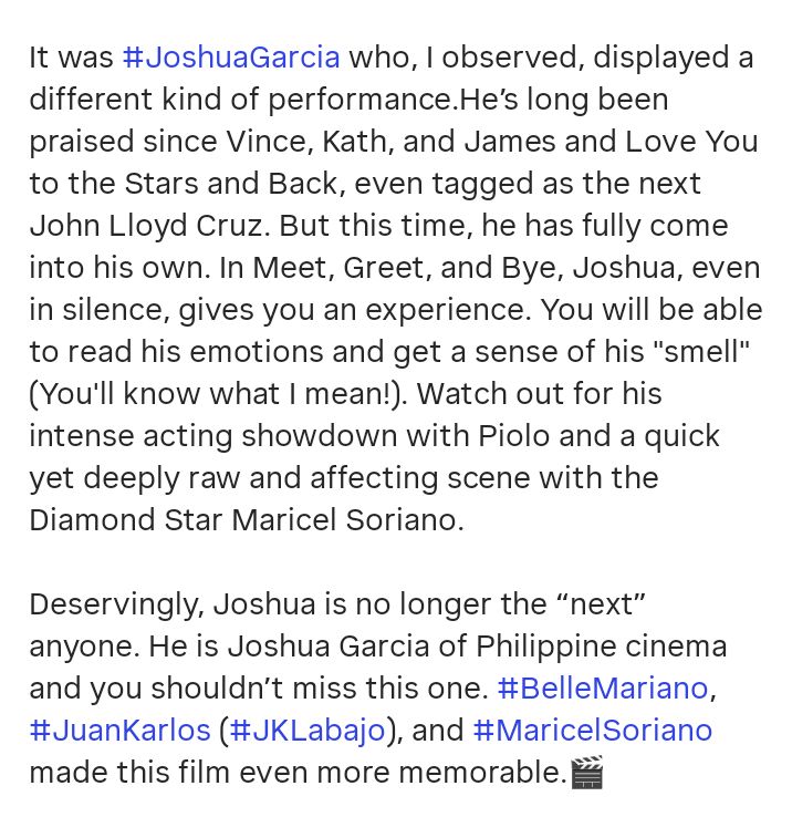 popoy__gonzales's tweet photo. shutaaa nakaka-iyak wala akong nakikitang negative/bad reviews sa acting performance ni joshua garcia galing sa mga nakapanood ng meet, greet &amp; bye, tapos base sa mga film critics special mention pa sya na sobrang kakaibang husay ang pinakita nya sa bagong obra maestra ng SC.🥹😭 https://t.co/V5BcYtr9bE