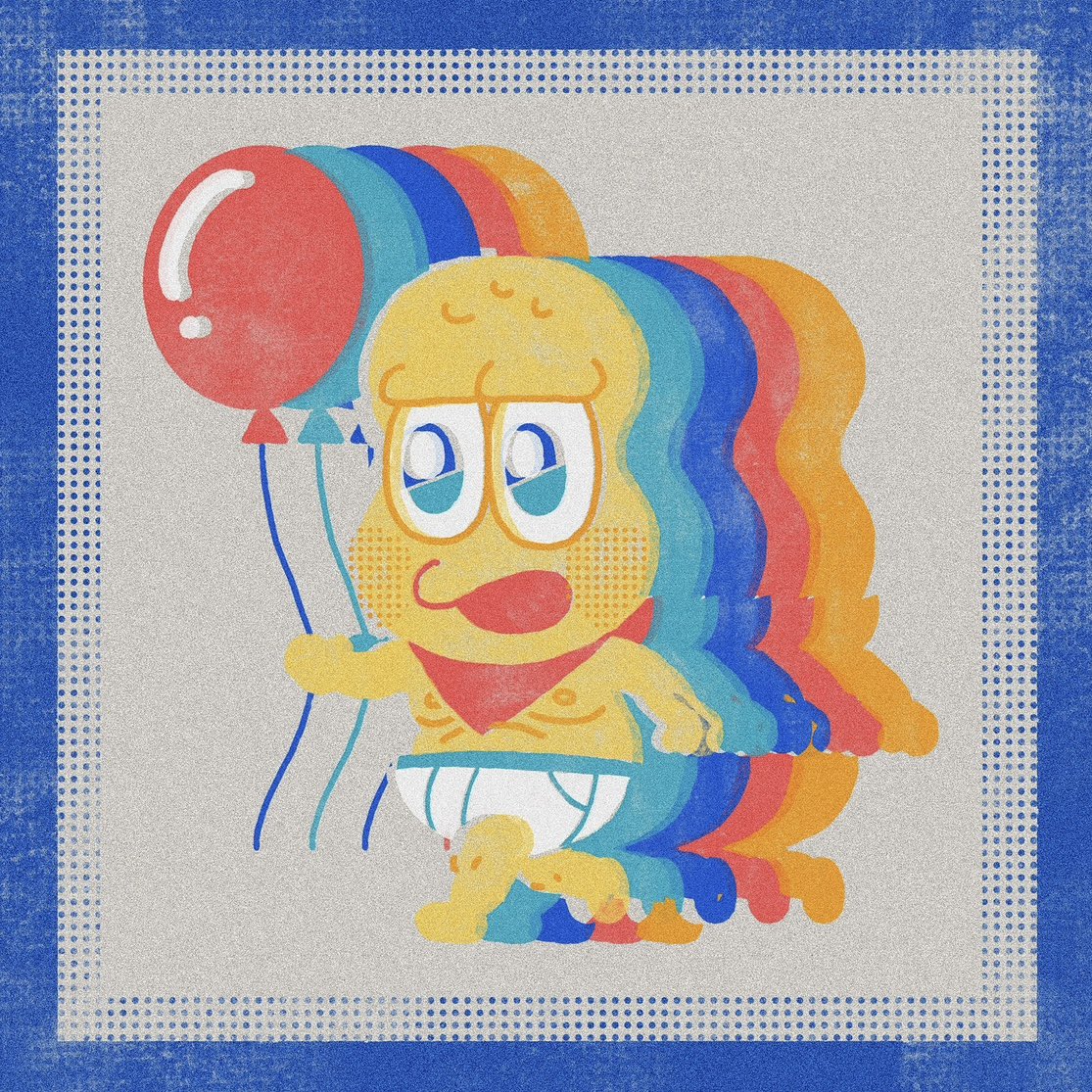 シルクスクリーン用に描いたイラストを版画風に🌟
紙のざらざら感、インクのかすれ、色のズレなど、紙にシルクスクリーンで刷った時のことを思い出しながら…！