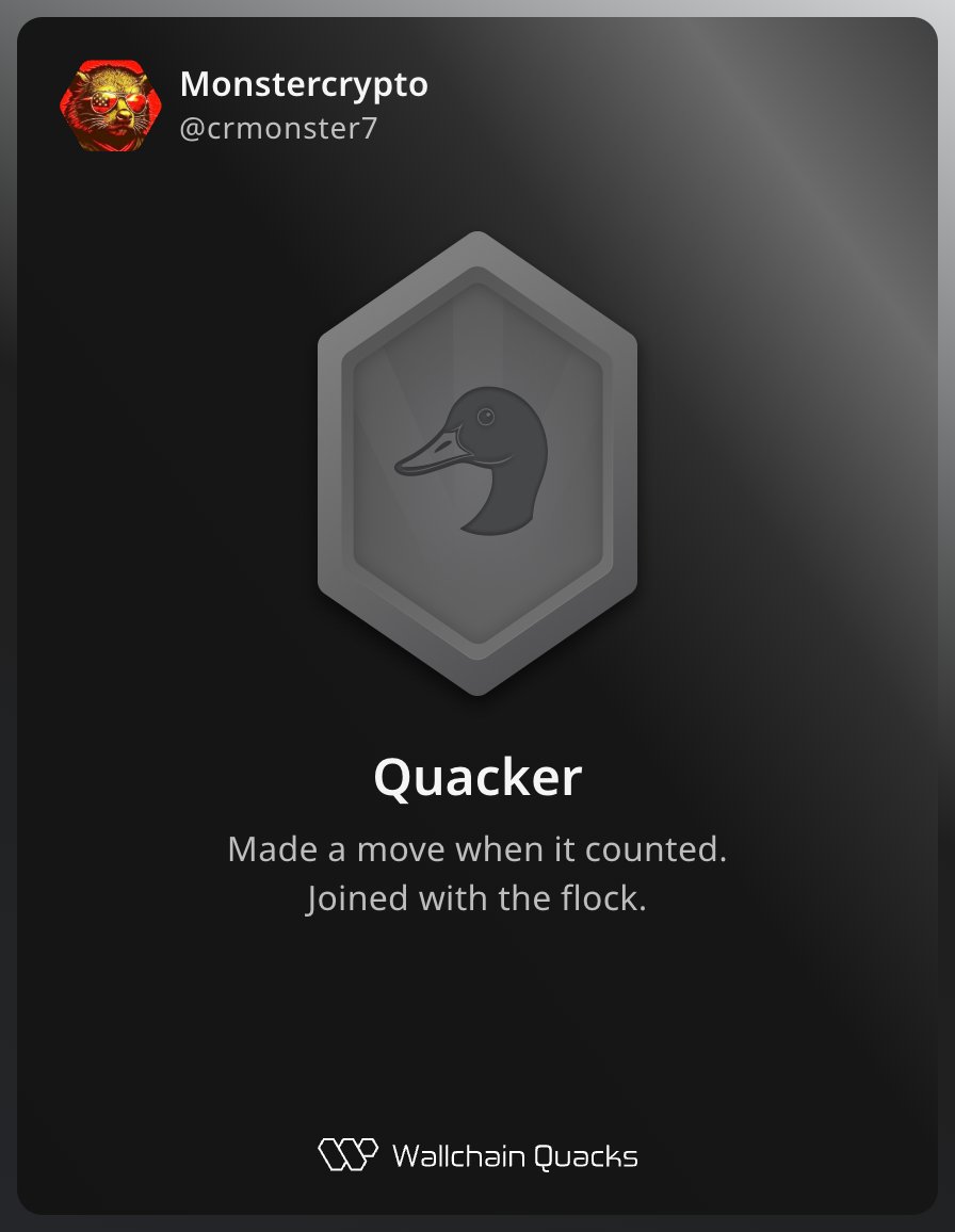 crmonster7's tweet image. Just unlocked the Quacker on @wallchain 🏆

How cool is that?

Feels great to have my contributions recognized.

How’s Wallchain Quacks been treating you so far?

Not on board yet? Drop a comment for an invite 👇🦆