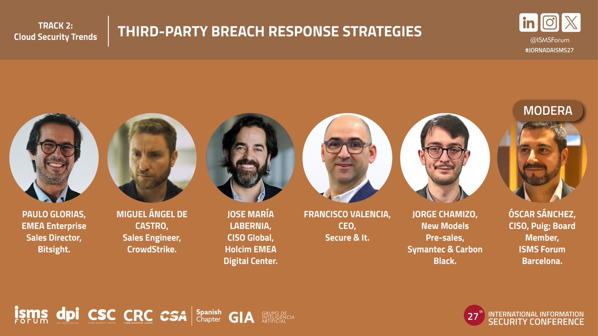 👋Mañana estaremos en la 𝗝𝗼𝗿𝗻𝗮𝗱𝗮 𝗜𝗻𝘁𝗲𝗿𝗻𝗮𝗰𝗶𝗼𝗻𝗮𝗹 de <a href="/ISMSForum/">ISMS Forum</a>. ¡Pásate a vernos!
🗣️ <a href="/pacovalencia74/">Francisco Valencia</a> participará en el coloquio 𝗧𝗵𝗶𝗿𝗱-𝗣𝗮𝗿𝘁𝘆 𝗕𝗿𝗲𝗮𝗰𝗵 𝗥𝗲𝘀𝗽𝗼𝗻𝘀𝗲 𝗦𝘁𝗿𝗮𝘁𝗲𝗴𝗶𝗲𝘀.
ismsforum.es/inscripcion/in…