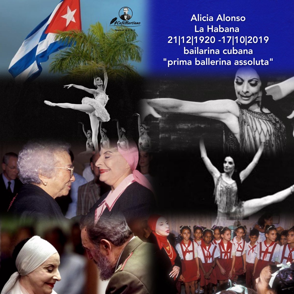 Buenos días 🇨🇺 #CaféMartiano
En el Día Mundial del Ballet! Felicidades 🩰🥿 

Defender la Patria con orgullo, así lo hizo Alicia:

 "Mi afán es que no quede nadie que no grite: ¡Bravo por Cuba!, cuando yo bailo".

Gracias Alicia, en nombre de los agradecidos.

#CubaEsCultura