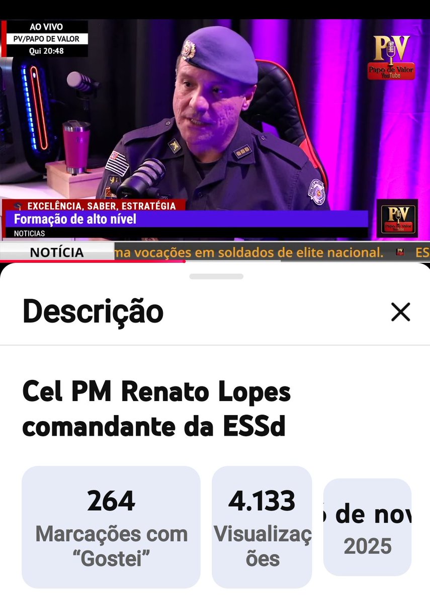 CbDionisio's tweet image. 🎉 **4 MIL+ views!** 🚀  
Entrevista com **Coronel Renato Lopes** (ESSd) no **PV Papo De Valor** virou **PALESTRA ÉPICA** de liderança, segurança pública &amp;amp; amor à causa! 💪🛡️  

**Obrigado, Coronel iluminado!** 🌟🙌  

Assista &amp;amp; compartilhe! 
#PapoDeValor #PMSP #Liderança