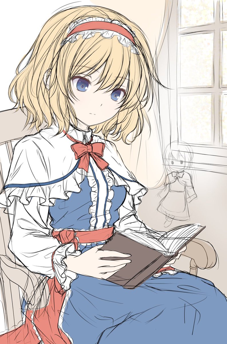 corncomb's tweet photo. アリスさんのラフ描いてます。
背景も少し入れてみたくなってきました。

#東方Project #アリスマーガトロイド https://t.co/uNRSGl7ujB
