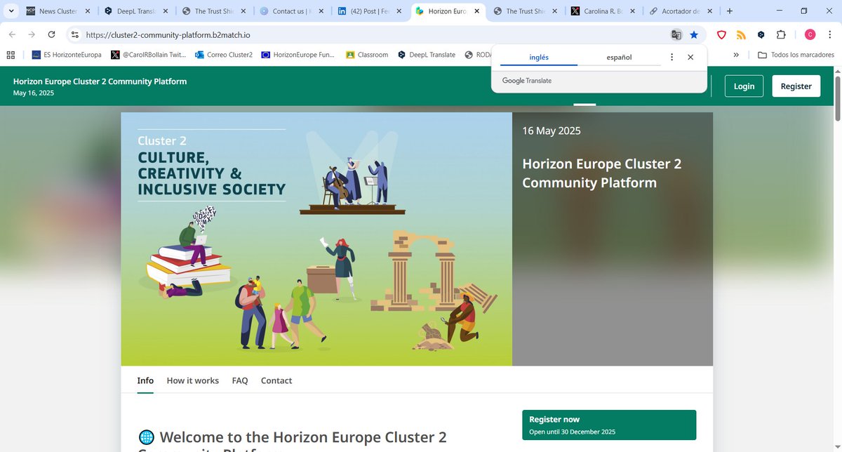 CarolRBollain's tweet image. ¿Ya buscando #socios para las convocatorias #Cluster2 del 2026 y 2027?

🆕 Abierta ya la Plataforma Comunitaria 💻del programa #Cluster 2 con los #nuevos #topics del borrador 🔛

goo.su/RsQQRM