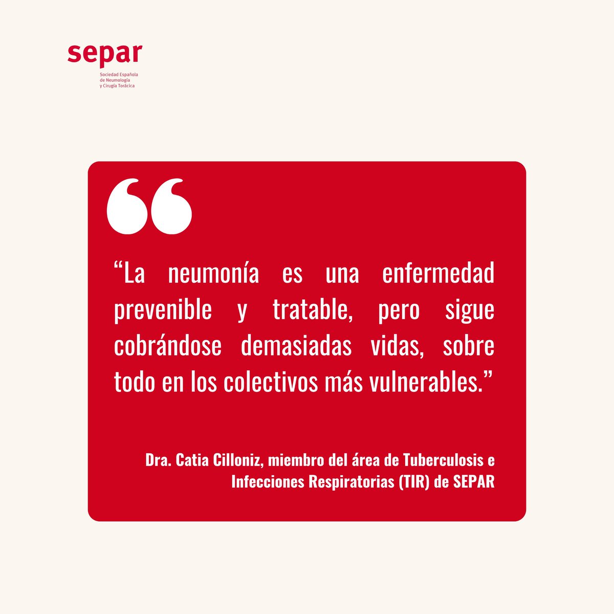 SeparRespira's tweet image. 🫁 Hoy es el Día Mundial de la Neumonía: más de 11.000 muertes al año en España, el 92 % en mayores de 70 años.

💉 La prevención salva vidas: vacunar, diagnosticar y tratar a tiempo son los pilares para reducir su impacto.

#DíaMundialDeLaNeumonía #SaludRespiratoria #SEPAR