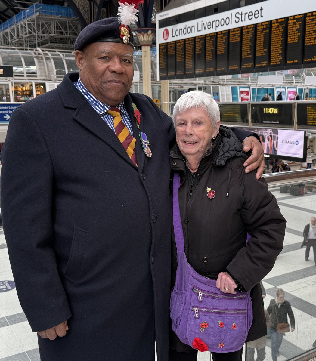 NetworkRailLST's tweet image. Rudi and Margaret - pictured at our remembrance service

This year, Margaret knitted 550 woollen poppies for our passengers. Each time she supplied a batch, it sold out within hours. She&apos;s already started on poppies for 2026

Rudi is @PoppyLegion&apos;s organiser for Liverpool Street