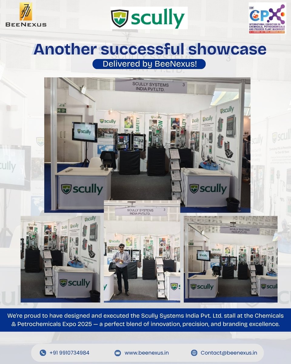 beenexus_in's tweet photo. A proud moment for BeeNexus as we successfully delivered the exhibition stall for Scully Systems India Pvt. Ltd. at the Chemicals &amp; Petrochemicals Expo 2025.
Let BeeNexus transform your stall into a space that inspires and performs.
contact@beenexus.in  https://t.co/ZI9gdjmE9o https://t.co/7BZ48qrRn5