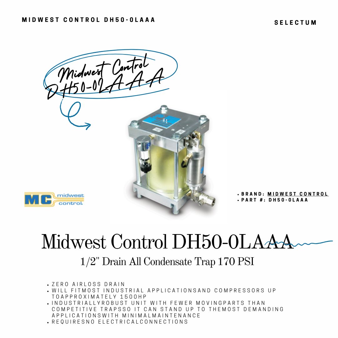 selectumstore's tweet image. 💧 The Midwest Control DH50-0LAAA Condensate Trap: Zero air loss • 170 PSI • 5-micron pre-filter • No electricity needed • ISO 9001 certified 🇺🇸 Built tough for industrial compressors up to 1500 HP. #MidwestControl #DrainAll #Selectum