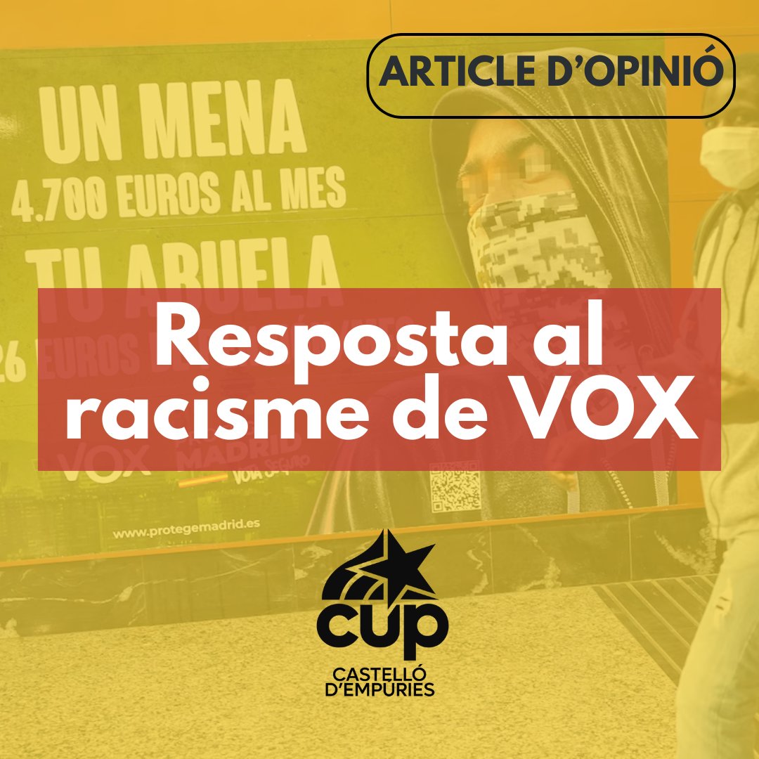 ✍[OPINIÓ]  Resposta al racisme de VOX - Treballarem per tenir un poble cohesionat, pròsper i català encara que molts tinguem orígens diferents. I ho farem amb propostes polítiques reals i no amb proclames carregades d’odi racista i buides de contingut.

📲cupcastelloempuries.cat/resposta-al-ra…