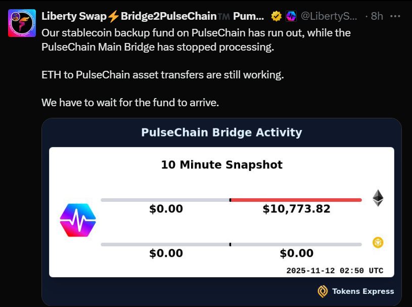 Once again, the PulseChain main bridge was paused last night. And once again, the middlemen connected to it (like Liberty) quickly ran dry because of it.

<a href="/hyperlane/">Hyperlane ⏩</a> was brought into the PulseChain ecosystem to finally put an end to these problems, a bridge that never pauses,
