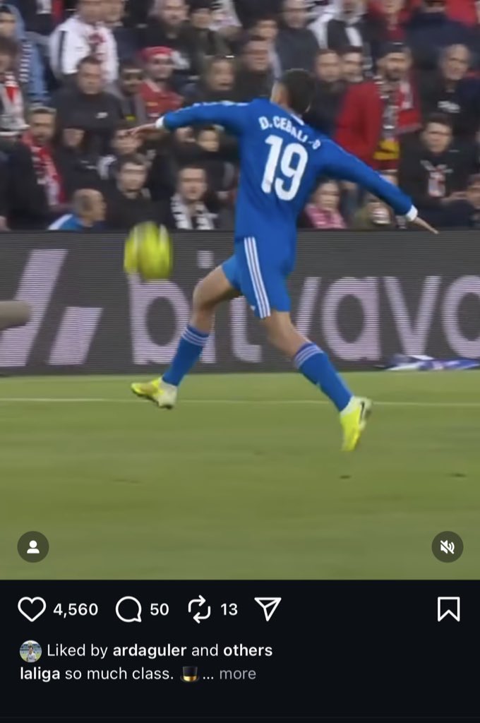 Arda Güler liked La Liga’s post showing the beautiful control of Dani Ceballos. ❤️