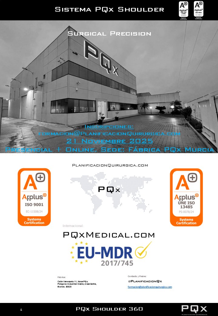I Curso con Cadáver: Patología de Hombro; Artroscopia, 
Osteosíntesis y Artroplastia. El próximo 21 de noviembre en nuestra sala 
de formación. Inscripción gratuita y retransmisión online. Inscripciones presenciales 
limitadas: formación@planificacionquirurgica.com