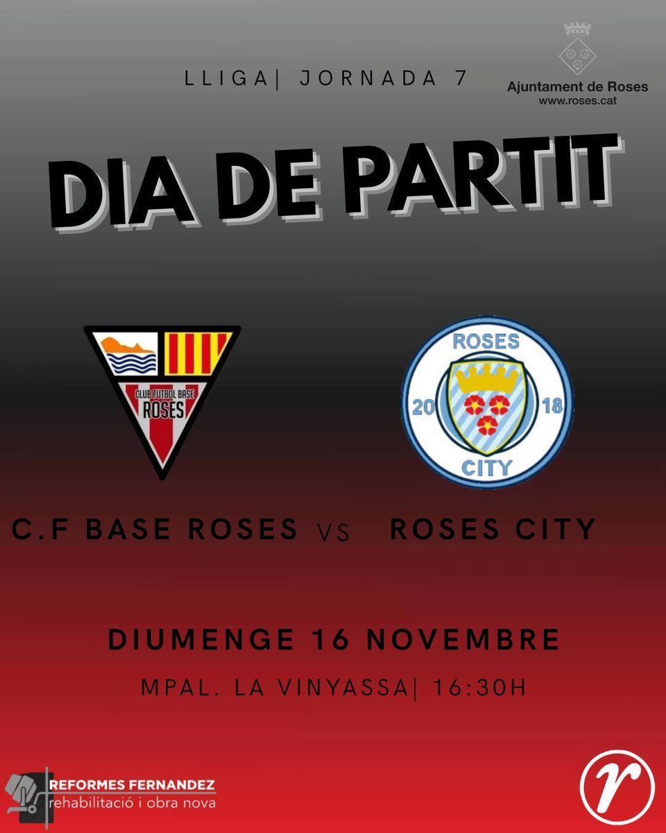 ⚽️ [SEGON EQUIP] El Roses City, tercer classificat de #4Cat1, posarà a prova diumenge el nostre bon moment de forma. El partit començarà a 2/4 de 4 de la tarda, de nou a La Vinyassa!

💯 Som-hi Base!!

#cfbaseroses #baseroses #somdelbase #somelquevolemser #aRoses #futbolcat