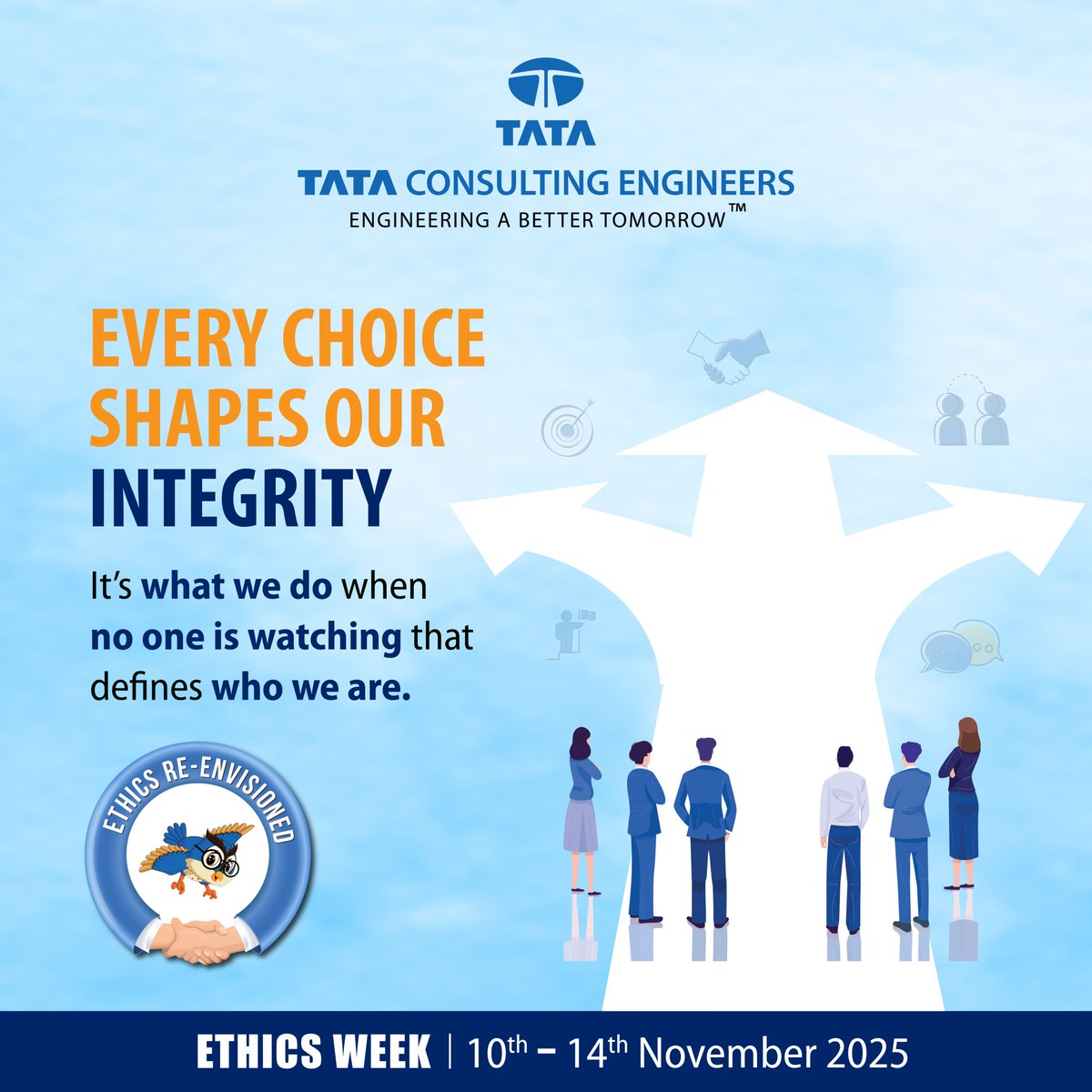 TCEConnect's tweet image. Trust is not built by words. It is built by actions.

At Tata Consulting Engineers (#TCE), ethics lives in everyday choices, in how we use information carefully, share credit openly and keep our commitments.

Our people know that every small act of honesty builds the reputation…