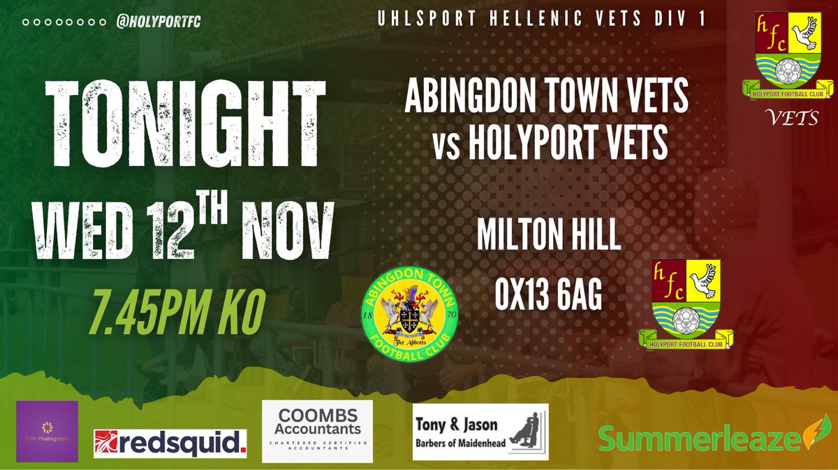 HolyportFC's tweet image. ‼️VETS MATCH DAY‼️
@HolyportFCVets play @Abutdfc tonight

🕖 7.45pm
🆚 Abingdon Town
📍 OX13 6AG
🏆 Uhlsport Hellenic Veterans Div 1 

#HolyportFC #Vets #Veterans #oneclub #summerleaze #uptheport #proudtobeseen