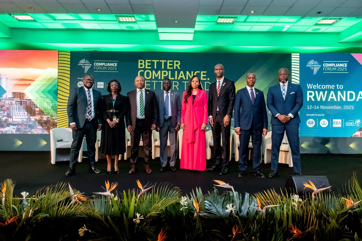 afreximbank's tweet photo. The first panel of #ACF2025 brought together distinguished experts to explore how robust compliance frameworks can strengthen trust, transparency, and growth across Africa’s trade ecosystem.

Moderated by Mr. Eugene Kenneth Anangwe, Founder & CEO, East Africa Media Group; Mr. Kudakwashe Matereke, Regional Director, Regional Operations (EAAF), Afreximbank, Mrs. Carine Umutoni, Managing Director, Ecobank Rwanda, Mr. Edwin W. Harris Jr., Director-General, GIABA, Dr. Patrick Ndzana Olomo, Ag. Director, Economic Development Integration and Trade, AUC, Ms. Folasade Ibidapo-Obe, Chief Compliance Officer & Company Secretary, Oando PLC, Mr. Lawrence Nyazema, CEO, CBZ Holdings Group and Mr. Malick Gueye, Directeur Général, Wave Digital Finance; all sat to discuss the topic, ‘The Role of Compliance in the Promotion of Intra/Extra African Trade’.

The discussion emphasized how compliance serves as an enabler for trade, ensuring integrity, facilitating cross-border transactions, and fostering investor confidence across Africa and beyond.
#ACF2025 #Afreximbank #BetterComplianceBetterTrade #Compliance #AI