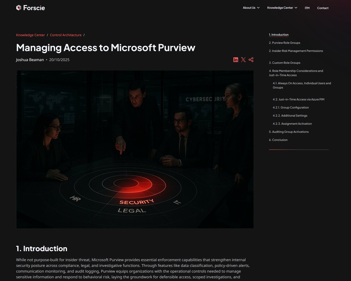 forscie's tweet image. Access defines accountability.

Our Knowledge Center article explores how Microsoft Purview’s role-based permissions, alerts, and just-in-time access enable defensible insider threat investigations.

Read more: knowledge.forscie.com/article/Managi…

Forscie®. Inside Matters.