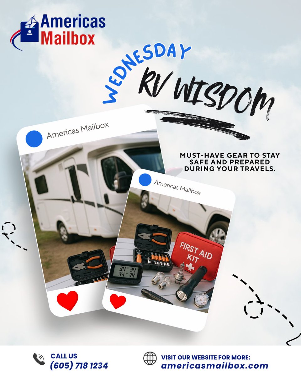 Hitting the road soon? Make sure you’re packed with the essentials that keep you safe and prepared while traveling. 🚐✨

Inquire now and travel with confidence!
Call (605) 718-1234 to get started!

#RV #WednesdayRVWisdom #RVWisdom #RVSafety #RVGear #RVLife #RVers #RVLiving