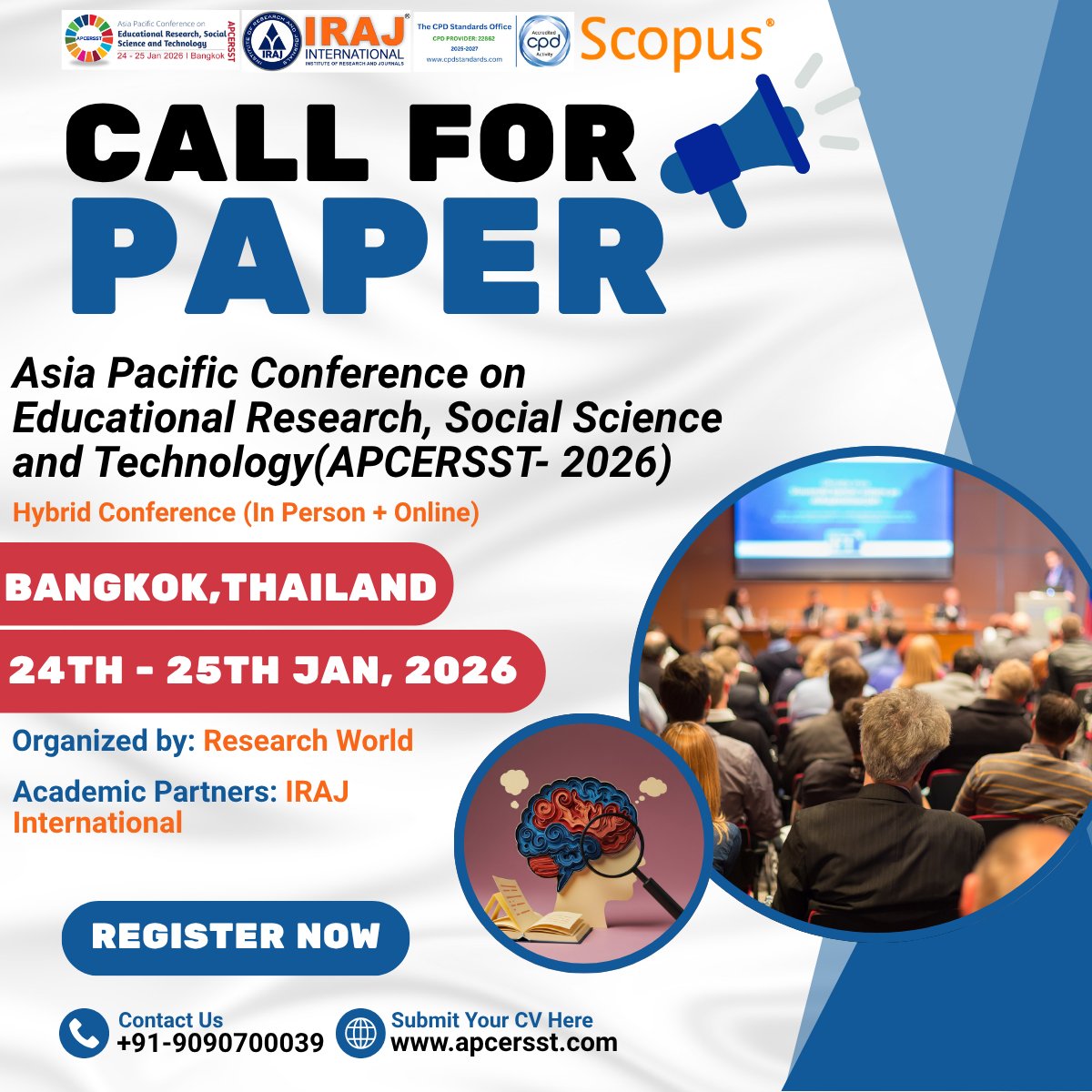 irajpublisher's tweet image. 📢 Call for Papers – APCERSST 2026

Join the Asia Pacific Conf. on Educational Research, Social Science &amp;amp; Technology

Submit Now 👉 apcersst.com
📧 info@apcersst.com | ☎️ +91-9090700039
#APCERSST2026 #CallForPapers #ResearchConference #Education #IRAJInternational