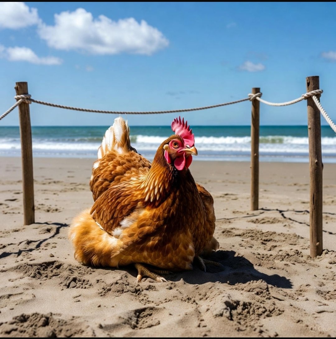 Gallina tomando el sol de forma segura gracias al distanciamiento social...