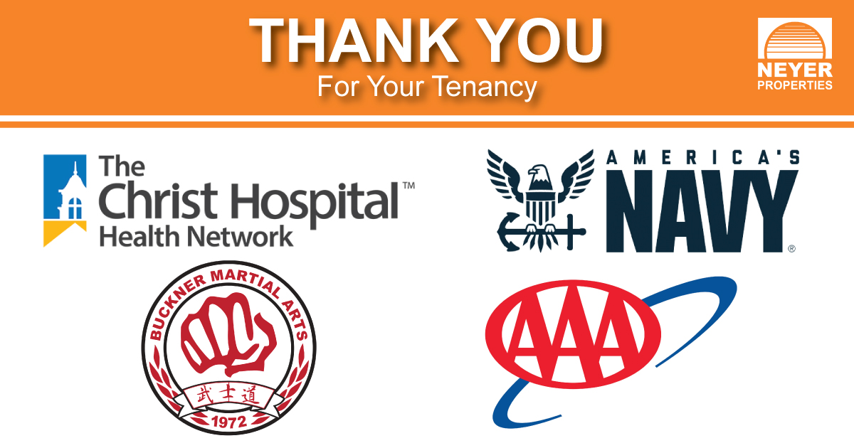 Neyer Properties would like to recognize all of our tenants with anniversaries in November. Thank you for your continued tenancy!

#TenantAppreciation #CRE | <a href="/ChristHospital/">The Christ Hospital Health Network</a> | <a href="/USNavy/">U.S. Navy</a> | <a href="/AAAnews/">AAA</a> | #BucknerMartialArts