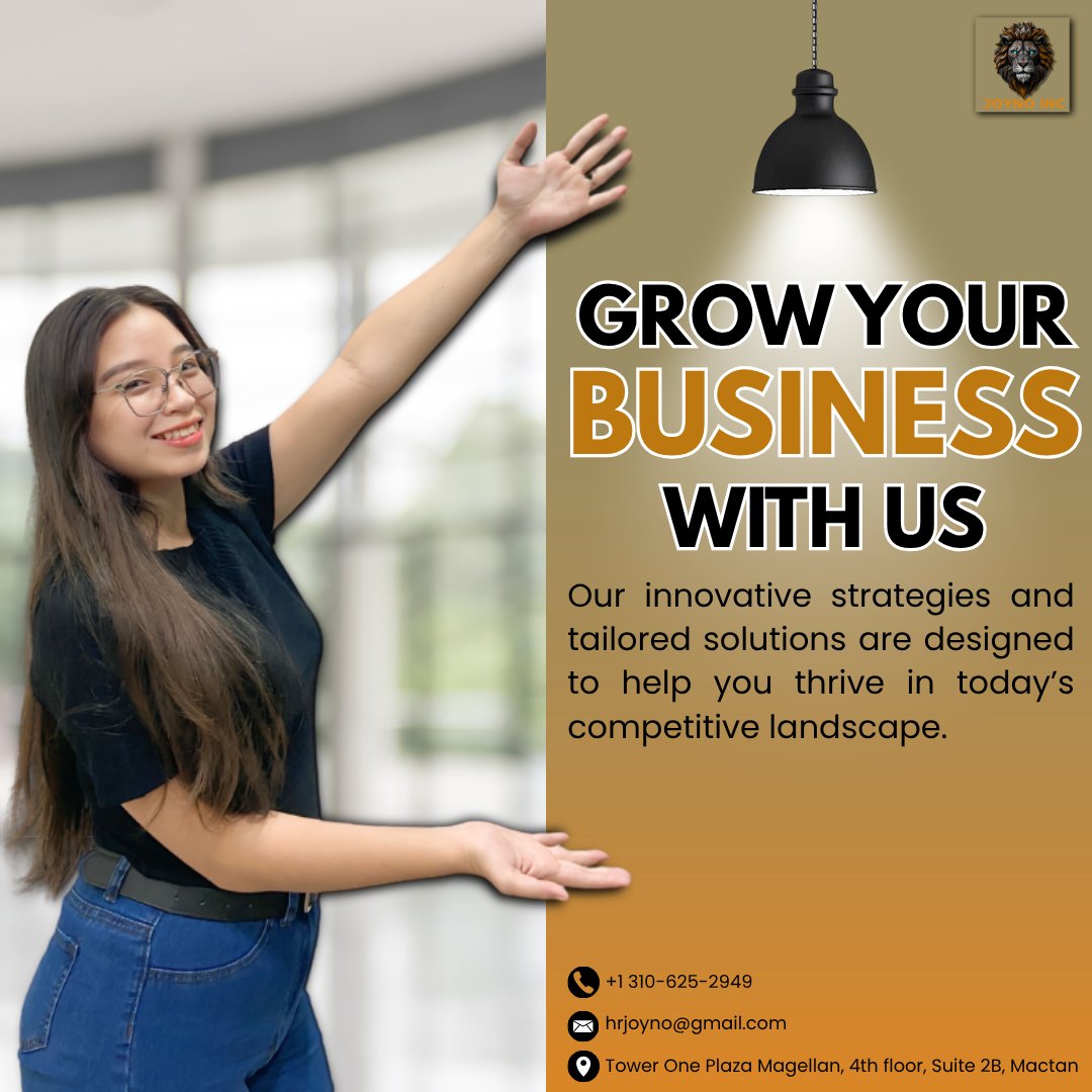 infojoynoinc's tweet image. 🚀 Take Your Business to New Heights! 🚀

Our expert team at Joyno Inc. specializes in innovative strategies and customized solutions designed for your success!
📞 Reach out at +1 310-625-2949
✉️ Email: hrjoyno@gmail.com
#BusinessSuccess #TailoredSolutions#Mactan  #joynoinc