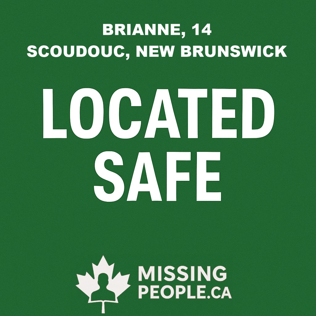 Missing_CA's tweet photo. ✅ LOCATED – BRIANNE, 14
Missing 14-year-old Brianne from Scoudouc, New Brunswick has been located safe.
The RCMP thanks the public for their assistance.
#Located #Scoudouc #NewBrunswick #MissingGirl #CommunityUpdate #MissingPeopleCanada https://t.co/XlQRNCDbBo