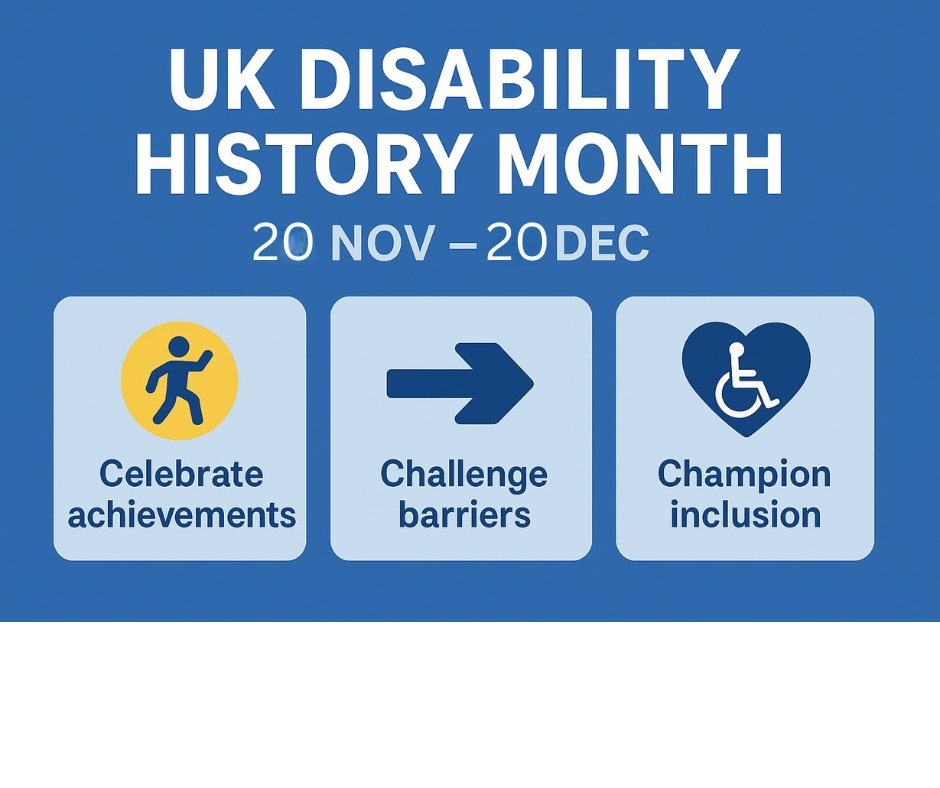 PcnValleys's tweet image. ♿ It’s #DisabilityHistoryMonth (20 Nov–20 Dec)!

A time to celebrate the achievements of disabled people, reflect on ongoing barriers, and take action for true inclusion &amp;amp; accessibility. 💙

Let’s keep learning, listening &amp;amp; advocating. 🌍
#InclusionMatters #AccessibilityForAll