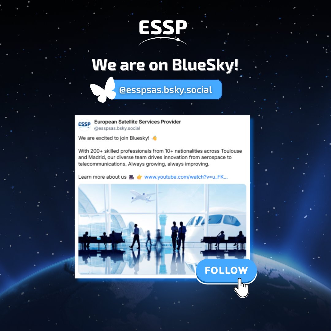 ESSPSAS's tweet image. We are expanding our digital presence - ESSP is now on Bluesky! 💫

Follow us to stay connected with the latest updates on technology, projects, and opportunities in satellite-based services.

👉 bsky.app/profile/esspsa…

#ESSP #Bluesky #SatelliteServices