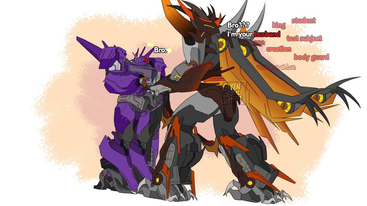 GreenSoulmay's tweet photo. Predaking’s happy⬅️ Shockwave doesn’t treat him like just another lab experiment.
Predaking’s unhappy⬅️Shockwave only sees him as a bro.
——-
大冲嘻嘻⬅️張大寶沒把他當成普通的實驗對象
大冲不嘻嘻⬅️張大寶把他當bro
.
.
.
#tfp #predaking #shockwave #predashock https://t.co/2REIwrp4OP
