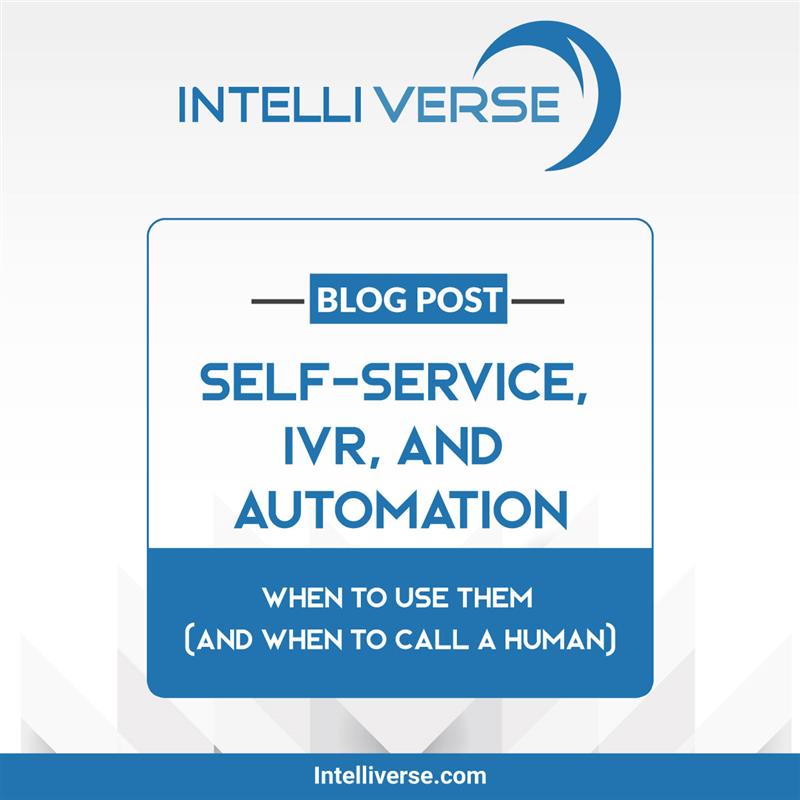 Intelliverse's tweet image. 🤖𝗦𝗲𝗹𝗳 𝗦𝗲𝗿𝘃𝗶𝗰𝗲, 𝗜𝗩𝗥, 𝗮𝗻𝗱 𝗔𝘂𝘁𝗼𝗺𝗮𝘁𝗶𝗼𝗻 boost efficiency but knowing when to connect with a human is key. 

Learn how to balance automation with empathy 👉 intelliverse.com/blog/self-serv…

#CX #ContactCenter #Automation #Intelliverse #IVR