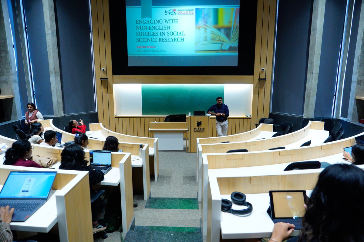 Senior Research Associate <a href="/bhole_omkar/">Omkar Bhole</a> conducted a workshop on "Engaging with Non-English Sources in Social Science #Research" as part of <a href="/ORCA_India/">Organisation for Research on China & Asia (ORCA)</a>’s ongoing engagement at <a href="/FLAMEUniversity/">FLAME University</a>. The session explored methods, tools, and challenges in using non-English materials for