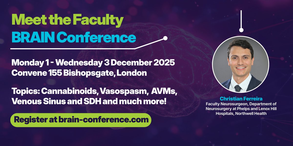 ✈️Headed all the way from the U.S. to the UK, we’re excited to welcome Christian Ferreira, a neurosurgeon with a decade of clinical experience in neurosurgery and endovascular neurosurgery, to the #BRAINConference 2025

Ferreira will present on the Results of IA Delivery of